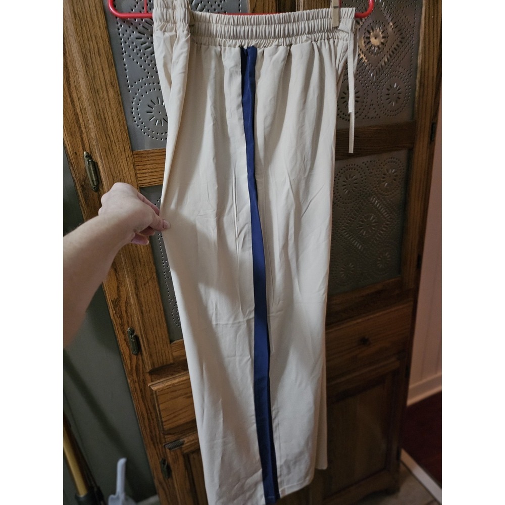 Casual Pants Beige With Navy Stripe.  Size Medium Beach/Palazzo/lounge Wear